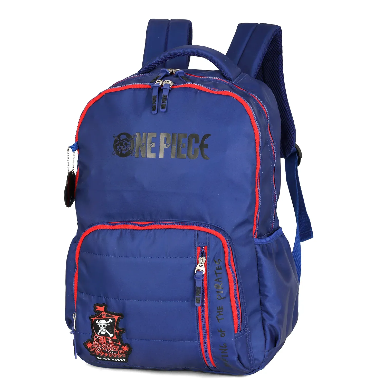 Mochila infantil azul Luxcel vista frontal com estampa One Piece